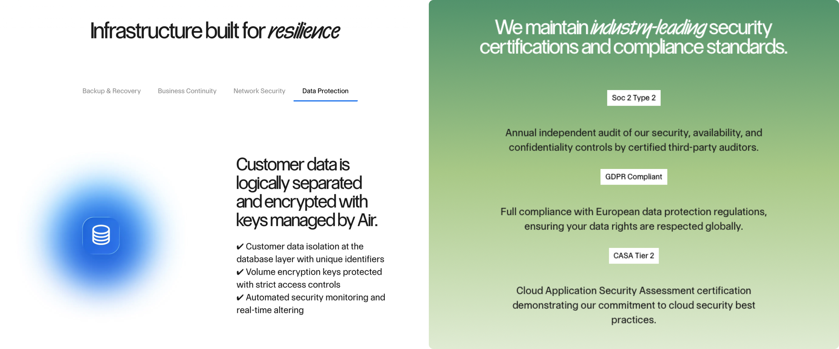 This image shows two screenshots of a website, likely a promotional or informational page for the company Air. 