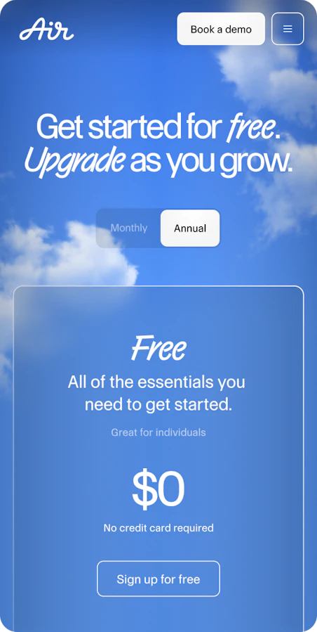 A promotional advertisement for a service called "Air"