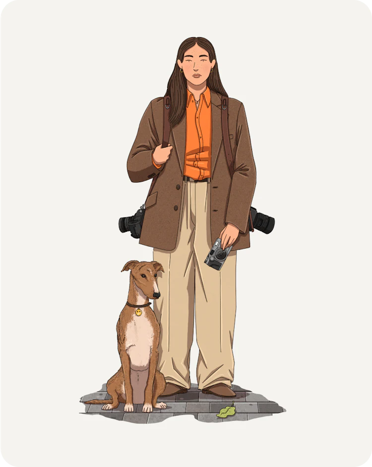 An illustration of a person standing next to a dog