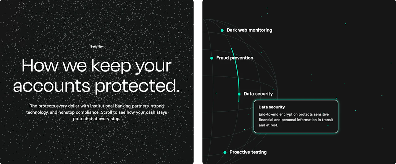 This image shows a webpage with a dark background featuring a prominent heading that reads "How we keep your accounts protected."